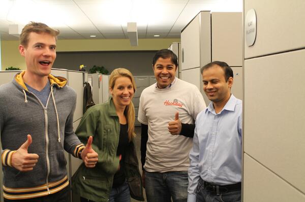 msgpdhackday's tweet image. UX team mugs for a picture in NY at #MSGPDHackday2014