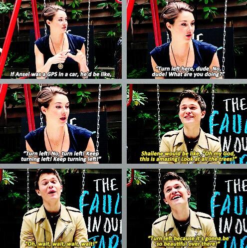 Haha they are so cute! RT <a href="/TFIOS_Book_Film/">The Fault InOurStars</a>: Ansel and Shailene doing impressions of how the other would be as a GPS