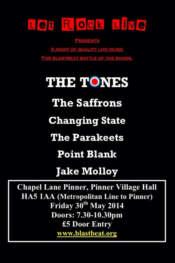 LetRockLive's tweet photo. Come along to the @blastbeat_uk battle of the bands gig on the 30th of May. With special guests @C3TONES!  Retweet!! http://t.co/Qd5WDl9X8n