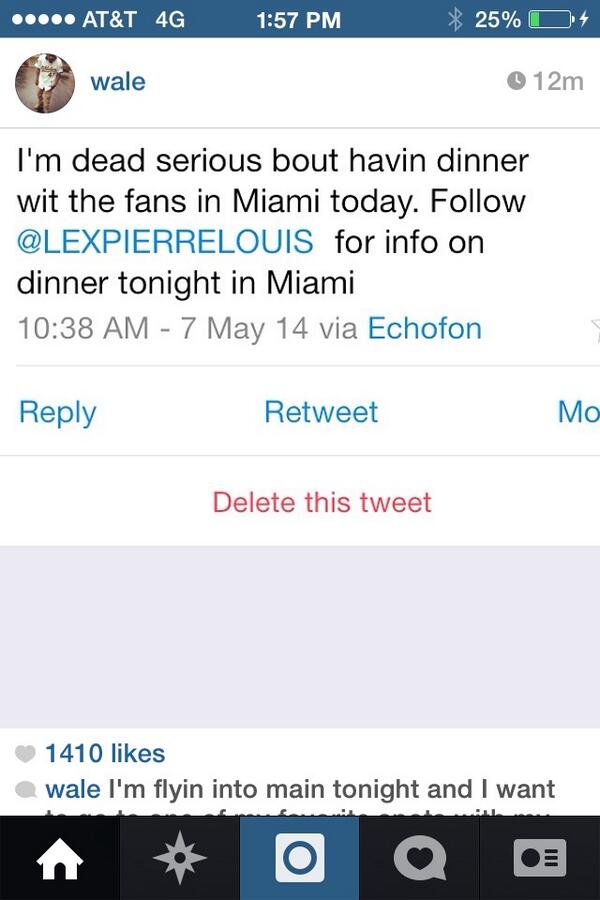 RapReligion's tweet photo. @Wale wants to break bread with the fans. He has invited his Miami fans to dinner. http://t.co/hWch0KYRX9