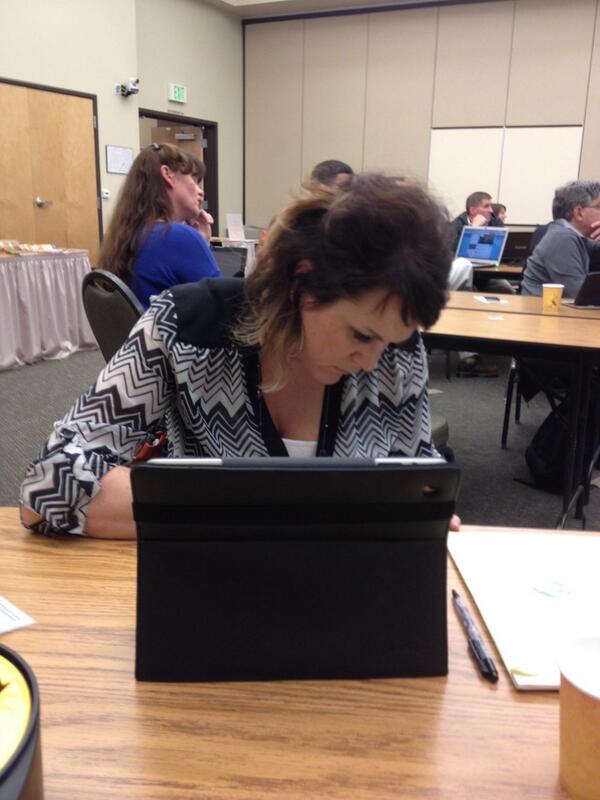 HilanderClan's tweet photo. Mrs. Boudreau is in training for technology. She's a pro! http://t.co/HIdJ2nOsW0