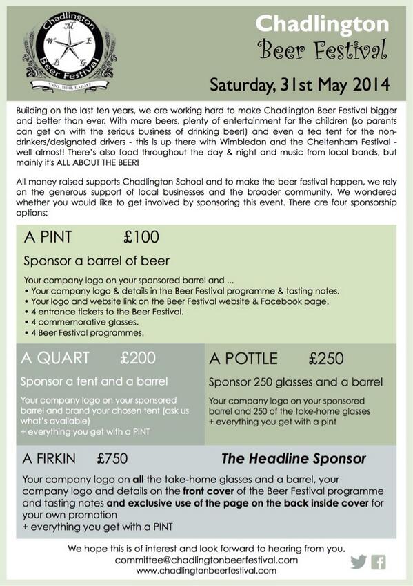 <a href="/OxHour/">#OxHour</a>  Local businesses are sponsoring the beers - it's not too late to be involved! #oxhour #chadbeerfest