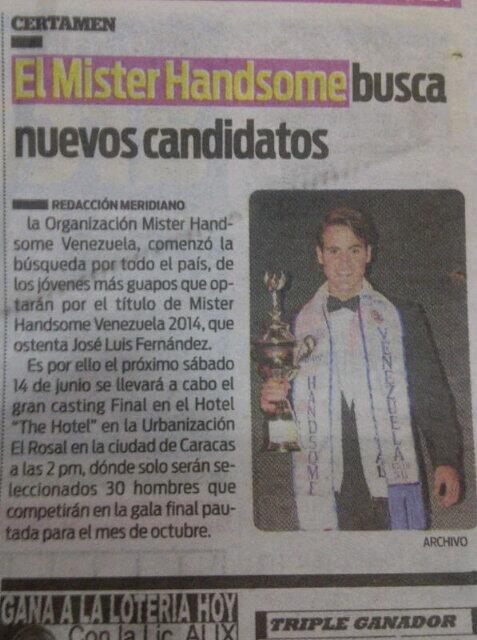 mruniversovzla's tweet photo. Hoy en Diario Meridiano "Mister Handsome Venezuela busca candidatos para el 2014" http://t.co/AHpi6FnPhN