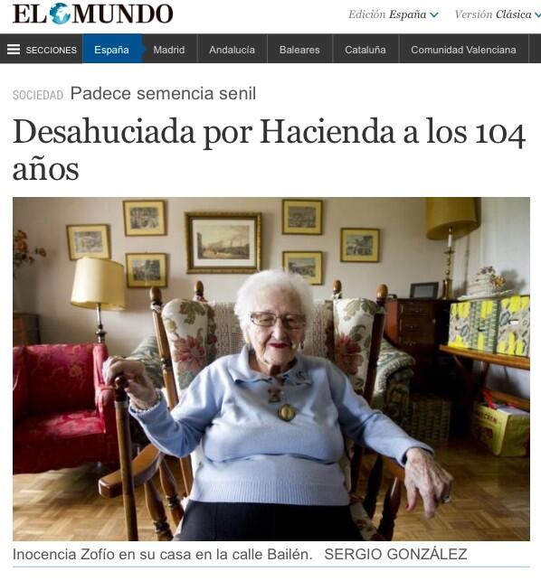 Colmenero's tweet photo. Hay que tener muy poca vergüenza para desahuciar a una anciana de 104 años. Que poca humanidad. http://t.co/Dqy1xBBcmq