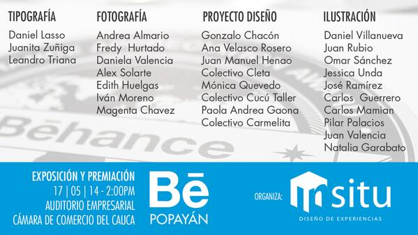 BePopayan's tweet image. Lista oficial de personas y colectivos expositores del primer #BehanceReviews #Popayan
