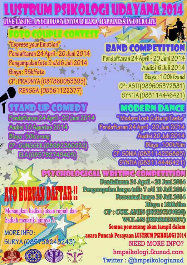 <a href="/LustrumHMPsi/">Psycolourgy PSI UNUD</a> Five Fastic : Psychology in your hand, happines in your life <a href="/HMPsikologiUnud/">HM Psikologi FK Unud</a> <a href="/acara_bali/">BALI</a>  #Bali