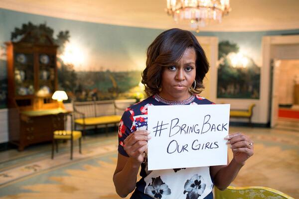 Michelle Obama sad face selfie about Nigerian girls #BringBackOurGirls hashtag