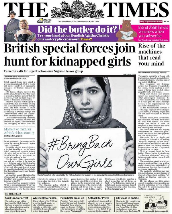 MalalaFund's tweet photo. Page one of Thursday's @TheTimes of London. http://t.co/GqeNl8yHno