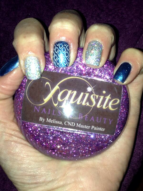XquisiteByMel's tweet photo. Shellac Water Park and  Silver Chrome with additives and stamping. @CNDWorld @SamanthaSweet http://t.co/YtsBGKGXkf