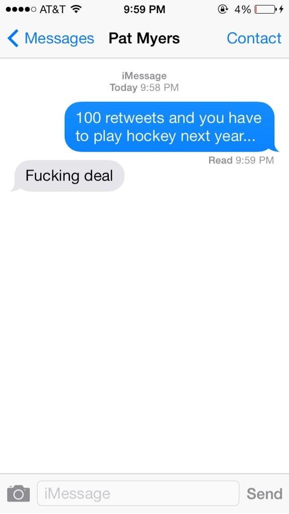 jhuegel11's tweet image. This isn't a joke. Help a good cause @patmyers15 100 retweets and he plays😂