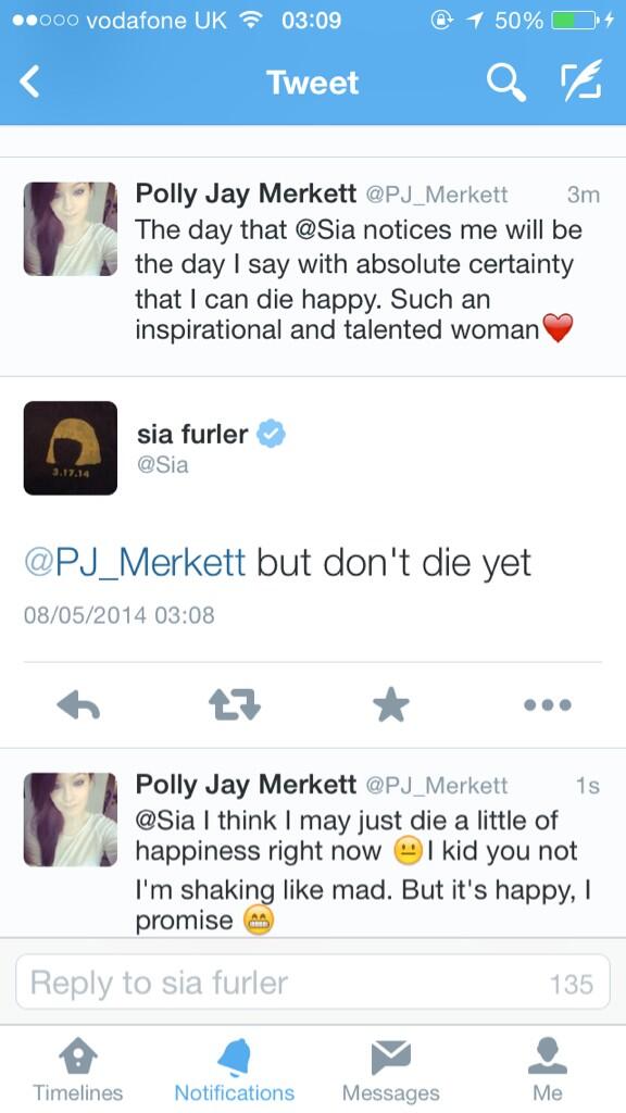pj_cxnt's tweet photo. OH MY SHIT SHE ACTUALLY MENTIONED ME. MY IDOL MENTIONED ME. http://t.co/1OymmlM172