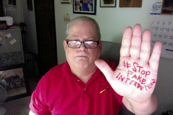 THEDEAFWIRE's tweet photo. #stopFakeInterpreter  - Sign Language interpreting is a serious profession.  We don't tolerate abuses or disrespect. http://t.co/R5mjXi4Uh9