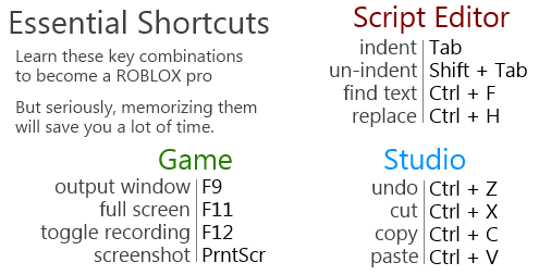 Roblox Dev Tips On Twitter 12 Essential Keyboard Shortcuts - how to make a roblox game shortcut roblox studio