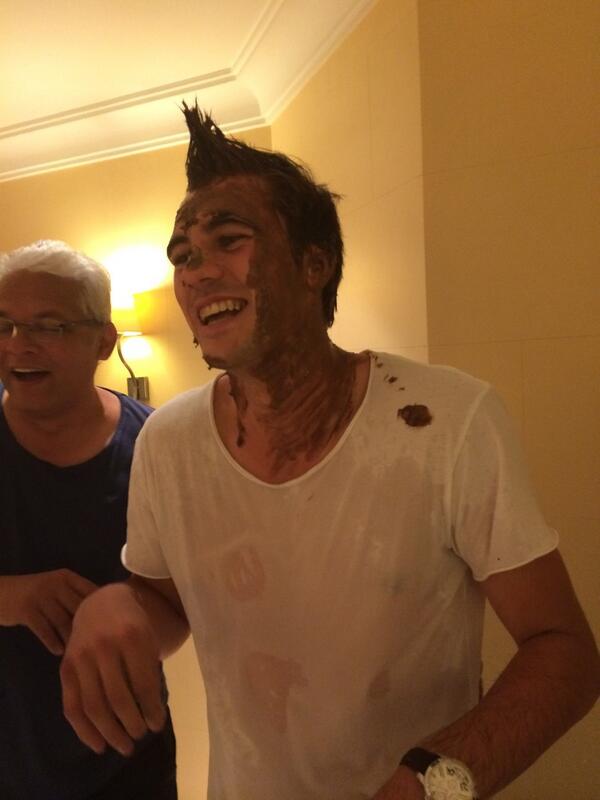 Thanks for all the birthday wishes, great night had last night with <a href="/KKRiders/">KolkataKnightRiders</a> . Plenty of cake to the face.