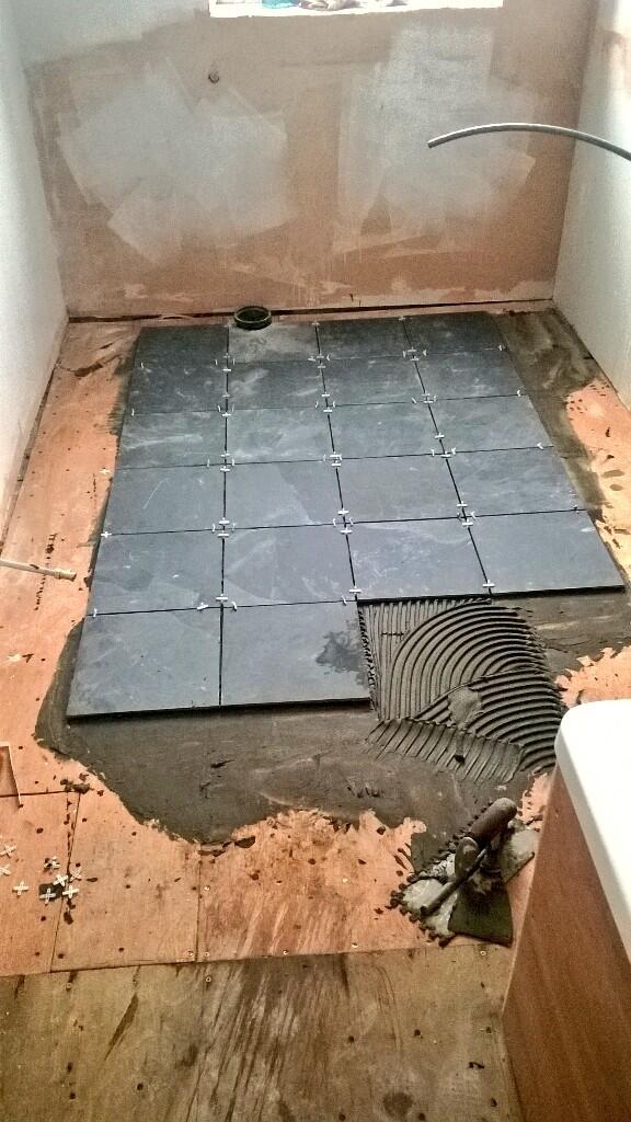 tiletek's tweet image. Natural slate floor going down..