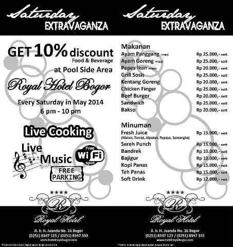 ROYALHOTEL_'s tweet photo. Enjoy saturday night IDR 15.000,-until IDR 25.000,-/nett ,At 18.00 - 22.00,on our pool side ,only in the month of may http://t.co/jNUEKoW3ha