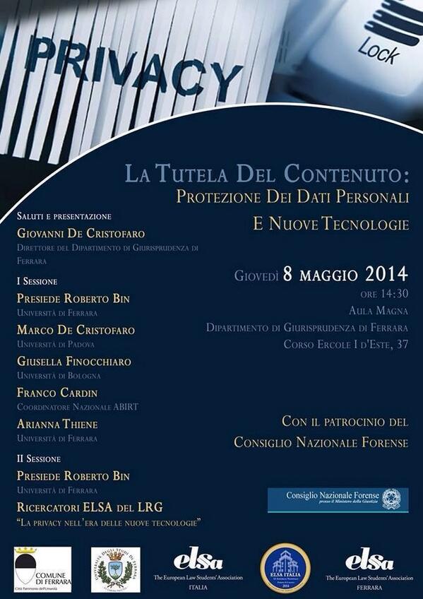 Elisanun's tweet photo. #privacy e tecnologie,  Grazie a @ELSAItaly per darmi l'occasione di intervenire al termine del nostro LRG http://t.co/Vzkgxz7fH1