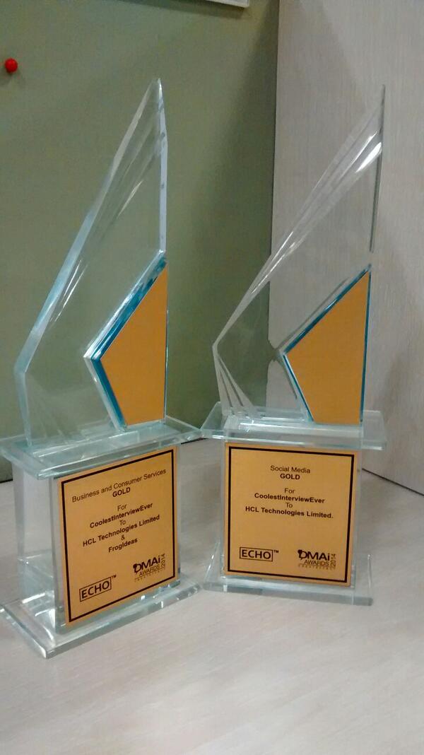 srishdugar's tweet image. Two awards for #CoolestInterviewEver #yaya #Proud!