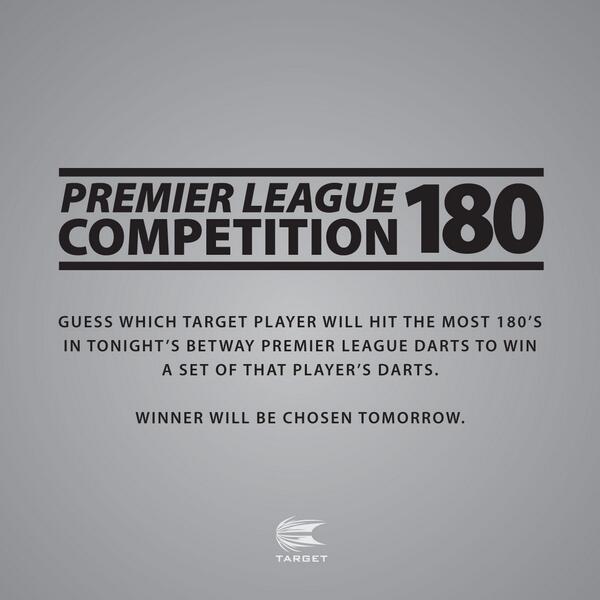 TargetDarts's tweet image. C O M P E T I T I O N 
For a chance to win a set of Target player darts, who is going to hit the most 180's tonight?