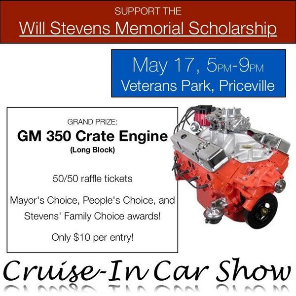 Come join us for family fun and to benefit a good cause at Priceville's Veterans Park cruise-in car show, Sat May 17.