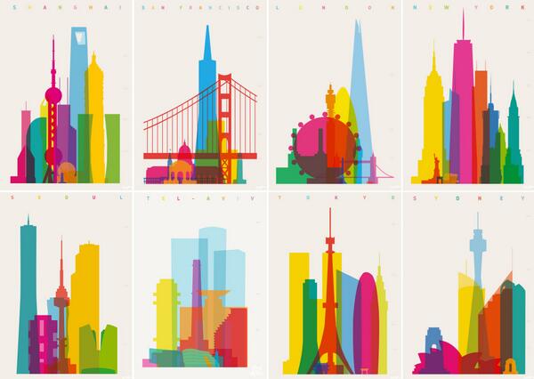 thisiscolossal's tweet photo. Colorful City Silhouette Prints by Yoni Alter http://t.co/wS9TcHocrZ http://t.co/RqmP5aUCPA
