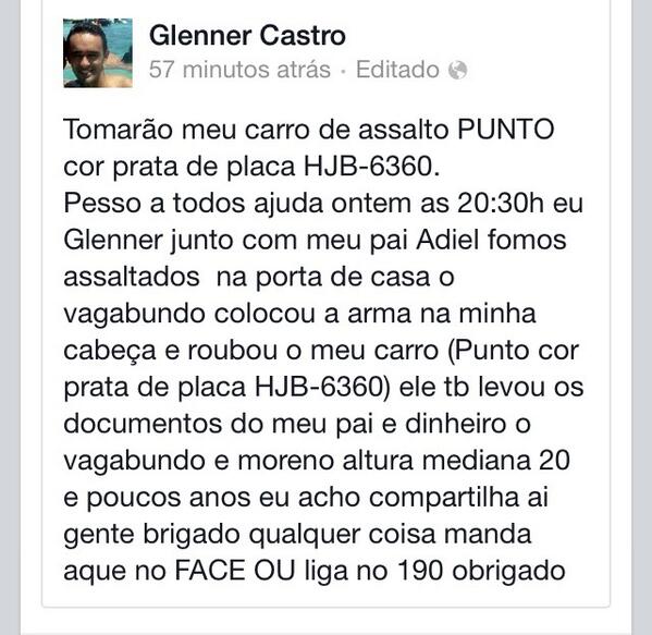 Glennercastro's tweet photo. Roubarão meu carro PUNTO prata placa HJB-6360  @FC_RichardLove @programacentral @ricardo_amado98 @DuduGraffite http://t.co/ABU6yk8BDO