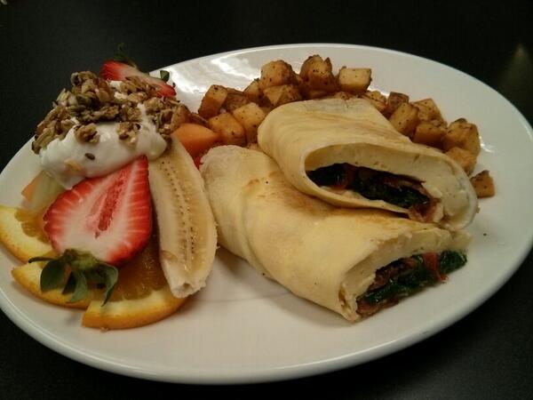 Tripke's tweet photo. Bacon, tomato and spinach breakfast crepe with herb and garlic cream cheese. #alldaybreakfast #Okanagan http://t.co/UjewyDMRpf