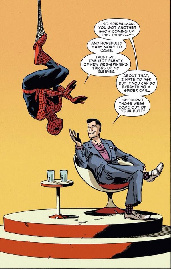 jojezapata's tweet image. Lo que algunos se habían preguntado de Spider-Man. #LearningToCrawl