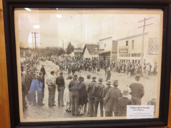 snocounty's tweet photo. Found a great #tbt photo at @darringtoncc: The Timber Bowl Parade at  Darrington,Elwell streets. Likely from 30s, 40s http://t.co/1HDSg6F9xu