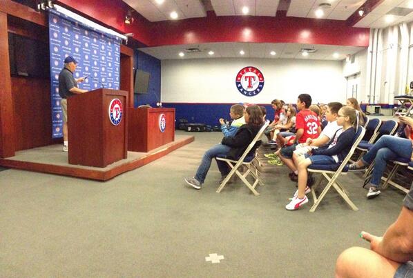Mrs_Davis_3rd's tweet photo. Touring the Ranger's ballpark...getting to sit in the press box! http://t.co/9U6jXfVMkS
