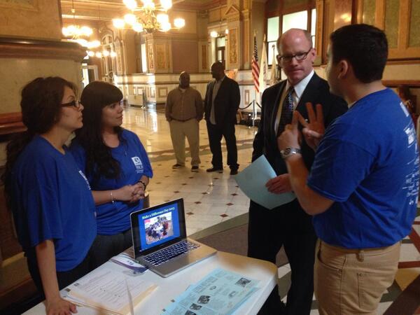 DominicManola's tweet image. Telling our story to Senator @DonHarmonIL at #Tech2014! Thanks for stopping by! #leydenpride