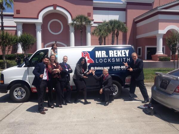 Take a picture with you and Mr Rekey van and post it and receive a 5 buck Starbucks card!