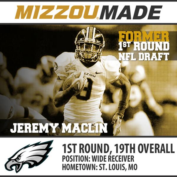 GaryPinkel's tweet photo. #MizzouMade: With this pick in the 2009 #NFLDraft, the @Eagles drafted #Mizzou WR @jmac_18 19th overall. GP http://t.co/0Br9dm2cPj