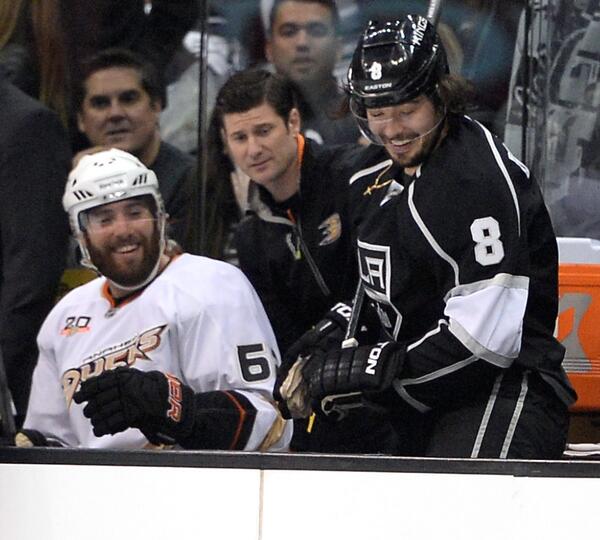 NHL's tweet image. How did @LAKings Drew Doughty (@dewyy8) end up in @AnaheimDucks bench? Just watch: s.nhl.com/wEehb #StanleyCup