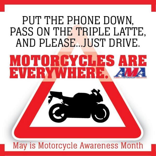 May is #motorcycleawareness month. Think bike, think biker. Stay safe on those roads :)