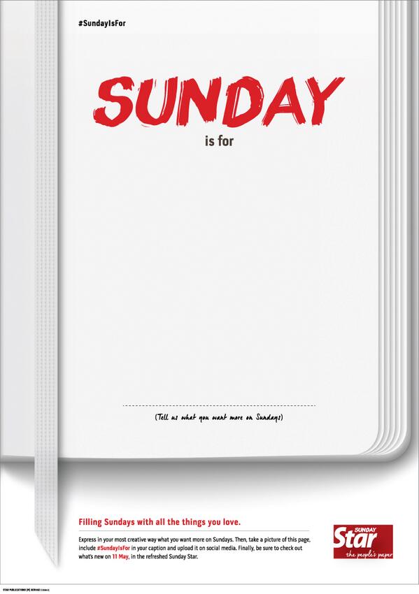 staronline's tweet photo. 2 days to a brand new Sunday. Fill in the image below and tweet us what are your Sundays for. #SundayisFor http://t.co/lNlLJL0o3C