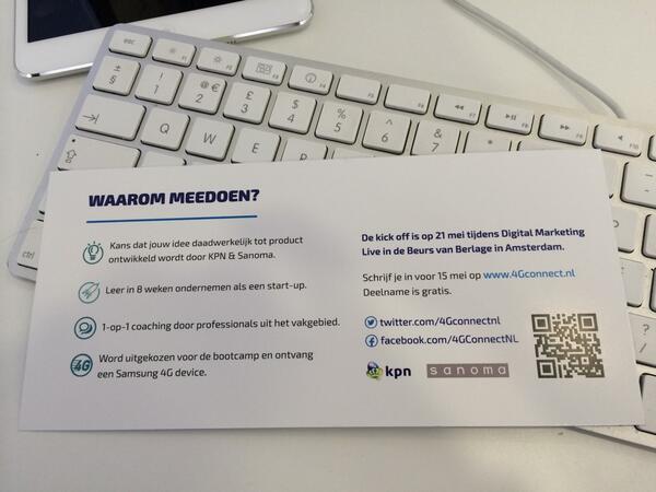 bastardsuiker's tweet photo. @ChristaRomp @PaulvdB We zoeken nog talenten voor het 4G Connect Innovatieprogramma! http://t.co/TqPiHVmvAa http://t.co/sRjnoSEENh