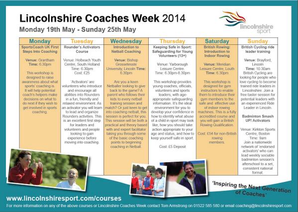 T_D_Armstrong_'s tweet photo. Lincolnshire Coaches Week is not far away, get inspired at one of these great events across Lincolnshire @LincsSport http://t.co/ePzXR4YXd4
