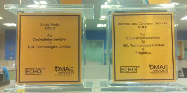 hcltech's tweet image. #CoolestInterviewEver by HCL Technologies bagged golds in 2 out of 8 categories at @DMAiConvention. #ProudMoment