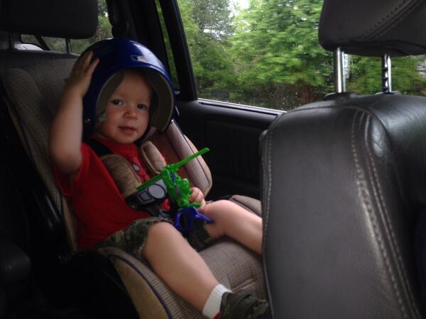 caschliman's tweet photo. How you roll when your older brother is obsessed w sports. Baseball helmet backwards. #funmoments http://t.co/mnmFCGgAzX
