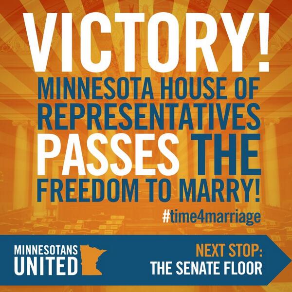 RT <a href="/MN4allfamilies/">Minnesotans United</a>: One year ago today: MN House of Representatives voted 75-59 in favor of the freedom to marry!