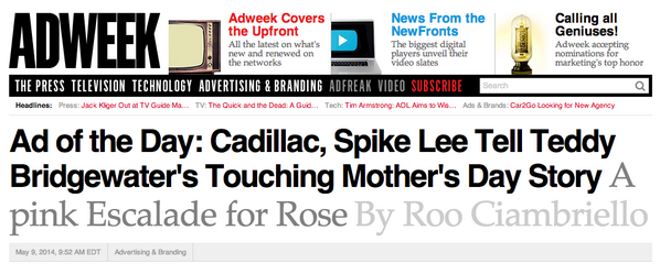 hillholliday's tweet photo. .@Cadillac's #Promise2Rose film by @SpikeLee selected as @Adweek's #AdOfTheDay: http://t.co/qHZSklcNK1 Go team! http://t.co/6qKDBm456s