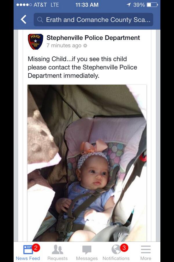 What a nightmare for her family. PLEASE RETWEET STEPHENVILLE