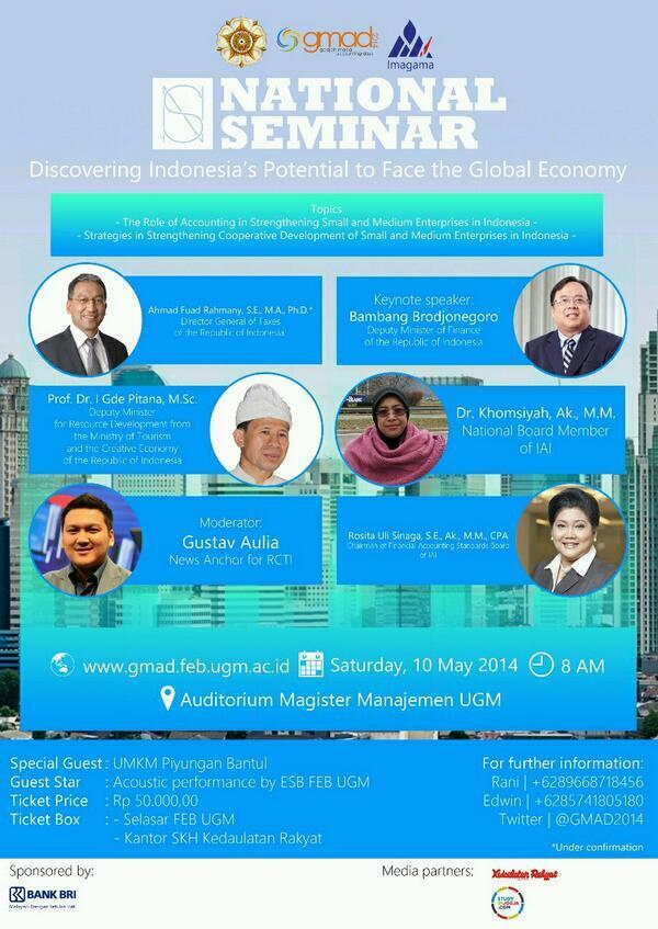GMAD_UGM's tweet photo. @eventkampus 10 Mei 2014 | National Seminar | Auditorium MM UGM | HTM 50K | http://t.co/97f9e6LhKP | http://t.co/eLH8btr836