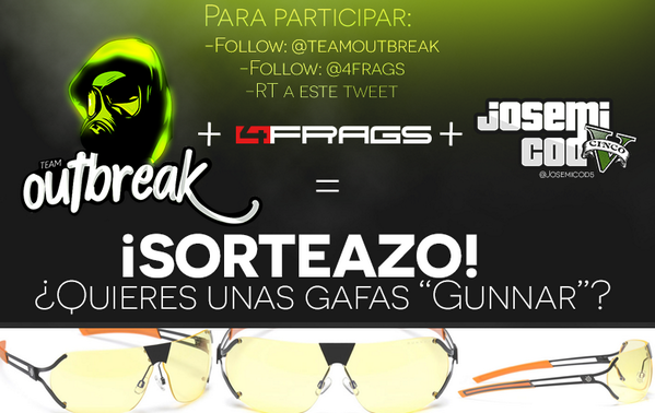 Josemicod5's tweet image. Quieres ganar unas Gafas Gaming x la cara? Sigue a @OutbreakTeam, a @4Frags y RT este tweet para entrar en su SORTEO