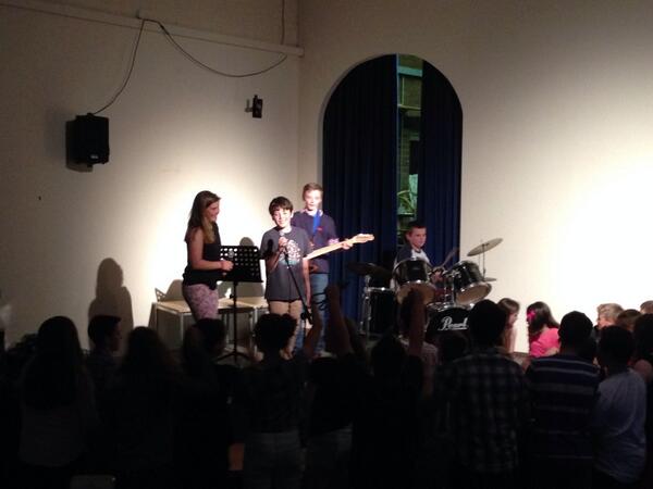 DCSJ_official's tweet photo. Our very own Resident band! 'Forbidden' made up of 4 very talented Yr 8 pupils!Their first gig! #boundtobestars #BGT http://t.co/Nx7U7LXnOS