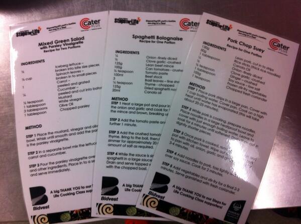 MontyBetham13's tweet photo. The 3 recipe cards for this mornings #StepsForLife workshop thanks to Mark Wylie #CaterPlus &amp; #MIT. #FightingObesity. http://t.co/NcHiBDUIUl