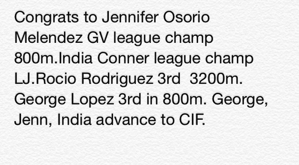 Suburban League Finals Track results! Congrats Lancers!