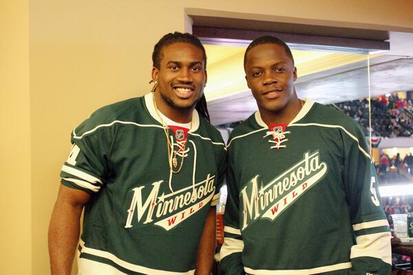Vikings's tweet photo. Skol Wild! RT @mnwild: New friends @ceeflashpee84  and @teddyb_h2o, enjoying #mnwild game tonight. #skol #vikings http://t.co/go28zKzgDT