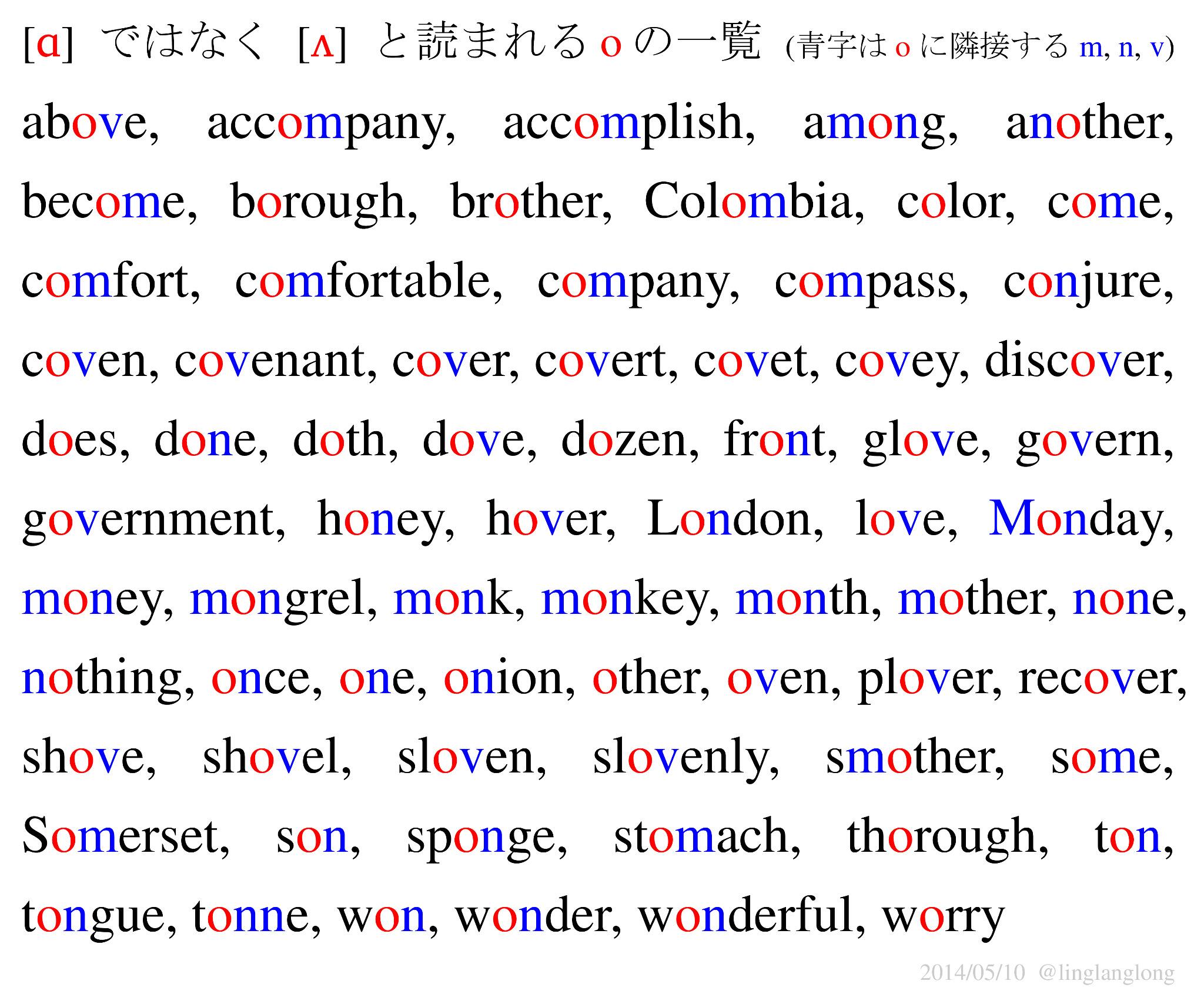 Linglang 言語学好き 英語で O と綴るのに ɑ 例 Hot の O ではなく ʌ 例 Cut の U と発音する単語をまとめてみた Http T Co Okhe8umaz9 Twitter